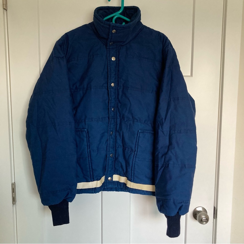 Vintage UNITOG Men’s Puffer Coat, Blue, No. 87041, Size L, Made in USA.